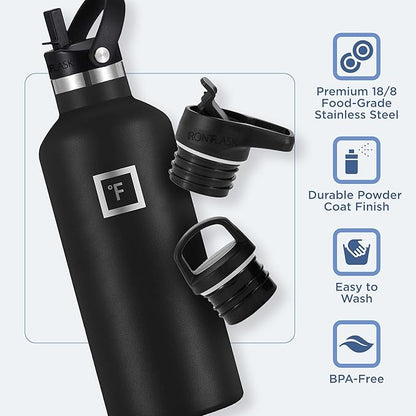 IRON °FLASK Camping & Hiking Hydration Canteens - 3 Lids (Narrow Straw Lid) Leak Proof Vacuum Insulated Stainless Steel - Hot & Cold Double Walled Sports Water Bottle - Aurora, 32 Oz