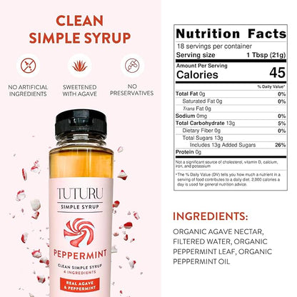 Peppermint Agave Simple Syrup for Coffee, Cocktails, Matcha - Sweetened with Agave Nectar - Infused with Real Peppermint Leaf - 13.5 oz
