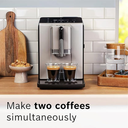 Bosch 300 Series Fully Automatic Espresso and Coffee Machine – In-Cup Frother, OneTouch Milk Drinks, 5 Drink Options, Ceramic Grinder, Easy Clean & Descale, in Silver TIU20307