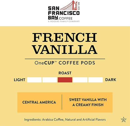 San Francisco Bay Coffee - Flavored Medium Roast - French Vanilla (80 ct) - Single Serve Coffee Pods, Commercially Compostable, K Cup Compatible