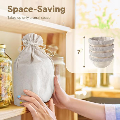 Mini Banneton Basket (5 Inch, Set of 4) – Round Banneton Bread Proofing Set, Perfect for Bread Bowl and Small Sourdough Loaves– Mini Sourdough Proofing Basket for Baking Supplies