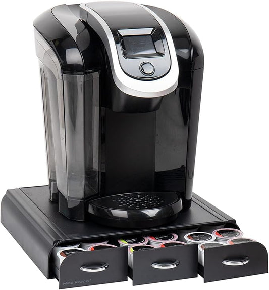 Mind Reader Single Serve Coffee Pod Organizer with 3 Drawers, 36 Pod Capacity, 13.5"L x 12.25"W x 2.5"H, Black