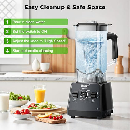 Blenders for Kitchen, Smoothie Blender, 2400W PRASKY Countertop Blender with 101oz Juice & Grinder Jar, BPA-Free, 25000 RPM Blender for Smoothies, Ice, Frozen Fruit (Gray, 3L)