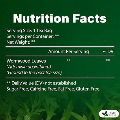FreshDrinkUS, Premium Wormwood Tea - 135 Tea Bags - Handcrafted Herbal Blend, Caffeine-Free – Smooth Taste & Naturally Refreshing.