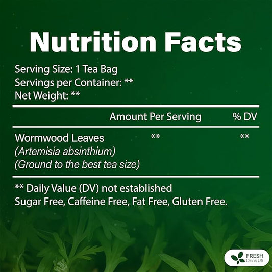 FreshDrinkUS, Premium Wormwood Tea - 135 Tea Bags - Handcrafted Herbal Blend, Caffeine-Free – Smooth Taste & Naturally Refreshing.