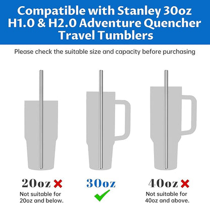 Tomorotec 30oz Straws, 11" Stainless Steel Straw 14PCS for 30oz Stanley Tumbler, 0.35"/9mm Diameter Sleek Metallic Finish- 7 Straight, 7 Bent Straws & 2 Brushes, Dishwasher Safe, 304 Food-Grade