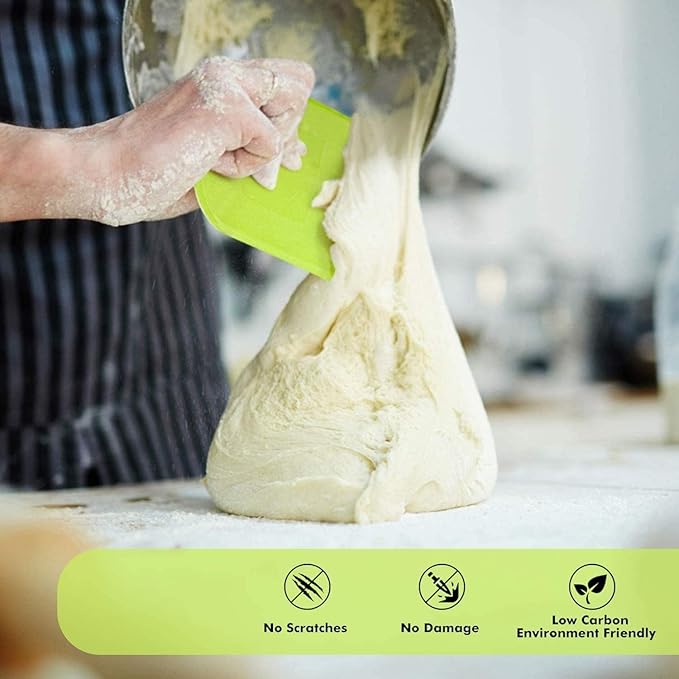 SURDOCA Dough Scraper Bench Scraper - 3P 5.9x4.3" Plastic Flexible Bowl Scraper, Sharp Edge & Angles Cake Scraper. Non-Slip Bakeware Decorating Tools Sculpting & Modeling Tools - Pure Yellow
