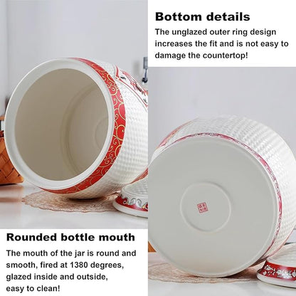 Chinese Sealed Large-Capacity Rice Pot, Ceramic Rice Bucket With Tassel Design, Grain Storage Ceramic Container, Rice Dispenser Airtight Storage Bucket For Grains Snacks Candy Coffee Beans Food(D,Capa