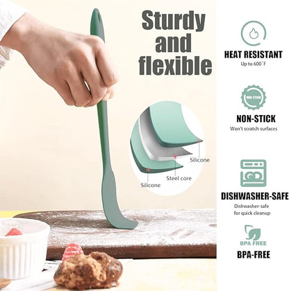 Silicone Spatula, 4-Pack Silicone Set Heat Resistant for Non Stick,Food Grade Cookware with Stainless Steel for Mixing,Cooking,Baking,Flipping,Spreading,Lifting,Serving,BPA Free,Dishwasher Safe(Green)