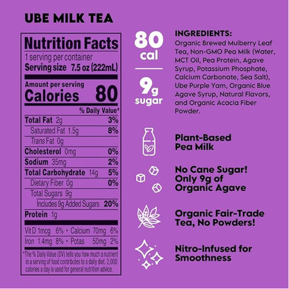 Twrl Milk Tea - Ube Milk Tea Made with Plant-Based Milk, Caffeine-Free, Low Sugar, Organic, Antioxidant-Rich and Nitro-Infused for Smooth Taste - 7.5 Ounce, Pack of 12