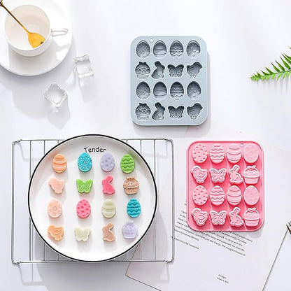 Easter Silicone Candy Molds, 16 Cavity Mini Bunny Egg Butterfly Chick Chocolate Molds Design, Baking Molds for Making Jellies, Soft Candy, Ice Cubes, Wax Melts, Soaps, Resin etc Cake Decor Set of 2