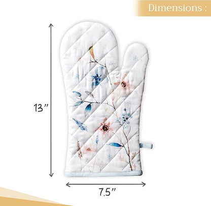 Maison d' Hermine Oven Gloves 100% Cotton Oven Mitt 7" x 13" with Loop Heat Resistant, BBQ, Cooking Gloves, Baking, Grilling, Kitchen, Handling Hot Pans (Pack of 1, Ice Florals)