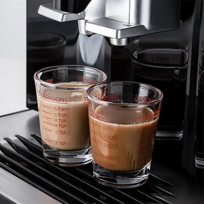 2 Pack Shot Glasses Measuring Cup,Espresso Shot Glass with 4 Kind of Scale (OZ/ML/TSP/TBSP),Dishwasher Safe,Perfect for Coffee,Cocktails and Kitchen Use (Red)