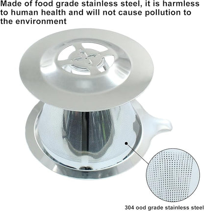 Waziaqoc Pour Over Coffee Dripper, Slow Drip Paperless Coffee Filter, Stainless Steel Pour Over Coffee Maker for 1-2 Cups Brew, Double Mesh Design of Manual Reusable Cone Filter