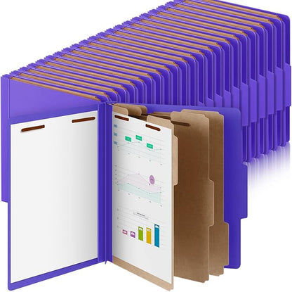 60 Pcs Classification Folders Letter Size, Back to School Supply for Teacher, Student, 3 Dividers Pressboard File Folder Bulk with 2 Fasteners, 3.5 Inch Expanding File Organizer (Purple)