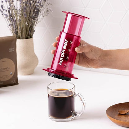 AeroPress Clear Pink Coffee Press – 3 In 1 Brew Method Combines French Press, Espresso, Full Bodied Coffee Without Grit or Bitterness, Small Portable Coffee Maker for Camping & Travel, Pink