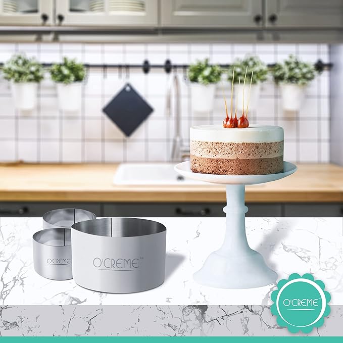 O'Creme Cake Ring Sturdy Stainless Steel Round Mousse Cake Ring Mold for Baking, Dessert Cake Decorating Pastry Rings 14 Inch Diameter x 3 Inch High