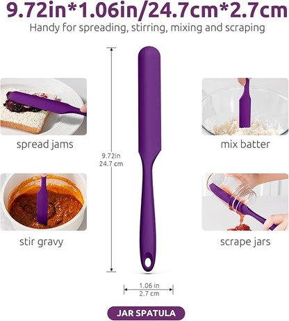 U-Taste Skinny Silicone Jar Spatula: 600ºF Heat-Resistant Food-Grade 10in Long Narrow Sourdough Stirring Stick, Seamless Flexible Peanut Butter Spreader for Scraping Icing Bread Cream, Jam (Purple)