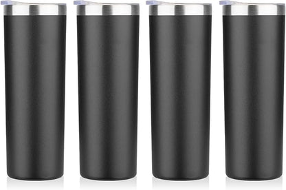 HASLE OUTFITTERS 20 oz Skinny Tumblers Bulk Set, Stainless Steel Insulated Slim Tumblers with Lids, Reusable Double Wall Travel Coffee Mugs, Durable Powder Coated Travel Water Cups(Black, 4)