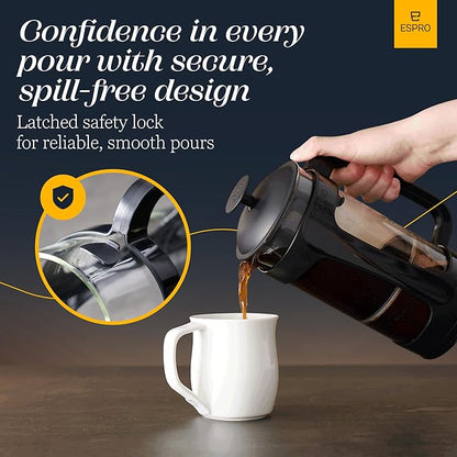 ESPRO - P3 French Press Coffee Maker – Patented Double Microfilter for Sludge and Grit Free Coffee, Black, 32 oz