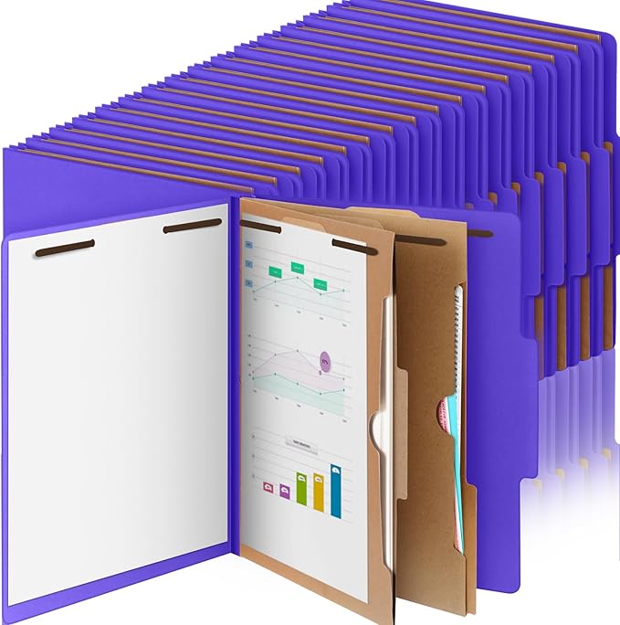 36 Pcs Classification Folders Letter Size, Back to School Supply for Teacher, Student, 2 Pocket Dividers Pressboard File Folder Bulk with 2 Fasteners, 2 in Expanding File Organizer (Purple)