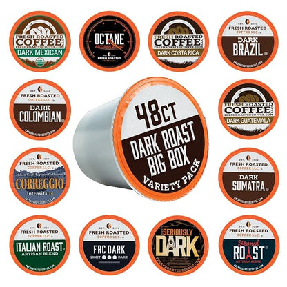 Fresh Roasted Coffee, Dark Roast Big Box Variety Pack, K-Cup Compatible, 48 Count