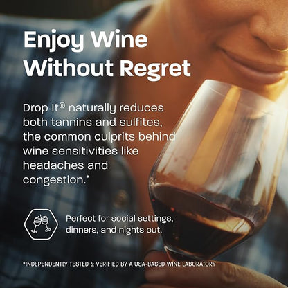 Drop It Wine Drops, Original - 10 mL, 6 Pack - Naturally Reduces Sulfites & Tannins in Red, White & Sparkling Wines - Portable, Easy to Use - Treats Up to 55 Glasses/9 Bottles of Wine Each - USA Made