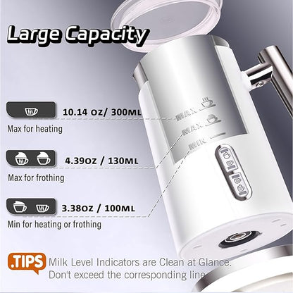 Huogary 4-in-1 Milk Frother, Updated Milk Frother and Steamer, Milk Steamer for Milk Foam & Hot Milk(4.39oz/10.5oz), Electric Milk Warmer and Frother for Coffee, Latte, Cappuccino White 120V