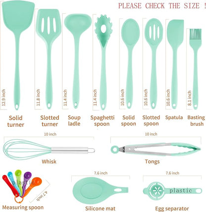 18 Pcs Cooking Utensils Set, Kitchen Utensils Set with Utensil Holder, 446°F Heat Resistant Silicone Spatula Set, Kitchen Gadgets Tools Set for Nonstick Cookware BPA FREE