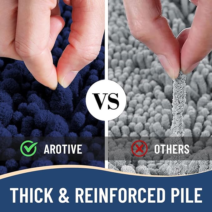 Arotive Luxury Chenille Bathroom Rug Mat, Extra Soft Thick Absorbent Shaggy Bath Rugs, Non-Slip Machine Wash Dry, Plush Bath Mats for Bathroom, Shower and Tub, 47x24, Navy