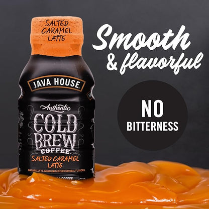 Java House Cold Brew Coffee Ready to Drink Bottles - Salted Caramel Latte - Pack of 12 8oz Bottles - 100% Arabica Coffee