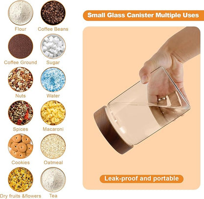 Glass Coffee Jars Spice Jar Round Storage Canister with Wooden Lid Clear Glass Food Jar for Pantry Sugar Tea Coffee Bean Spice Nuts Cookies Bath Salts (900ML*2PACK)