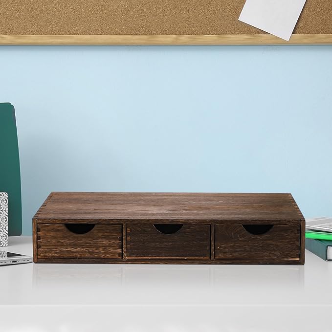 Suzile Coffee Pods Storage Holder Cabinet Vintage Countertop Storage Drawers Wooden Cup Organizer Under Brewe for Home Office Accessories(3 Drawer)