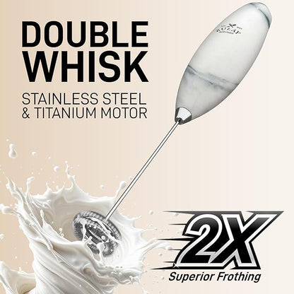 Zulay Kitchen Powerful Double Whisk Milk Frother Handheld - Foam Maker With Stand - Whisk Drink Mixer for Coffee, Mini Foamer for Latte, Matcha, Frappe, Hot Chocolate & Cappuccino (Crystal Quartz)
