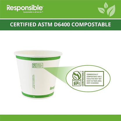 8 oz Paper Hot Cups (Squat), Tree-Less™ Compostable Paper Coffee Cups, Extra Strength, Tree-Free and Made Without PFAS, White (1000 Count)