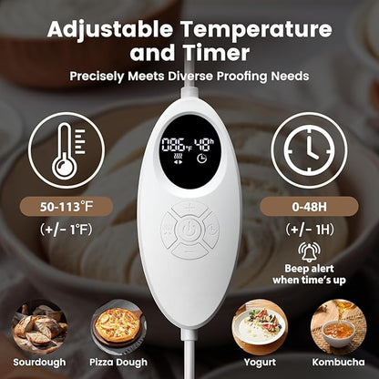 Folding Bread Proofing Box with 50-113℉ Temp Control & 48H Timer, Dough Proofer with Metal Rack, Humidor, Ideal for Sourdough, Bread Baking, Pizza, Yogurt, Kombucha, Perfect for Compact Kitchens