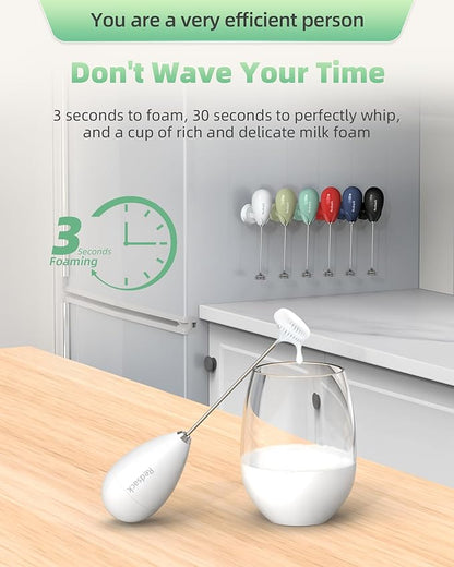 Rechargeable Milk Frother Handheld, Travel Portable Frother Wand for Coffee, USB C Electric Whisk with Stand & Case, Waterproof Hand Drink Mixer for Lattes, Cappuccino, Matcha, Egg (White)