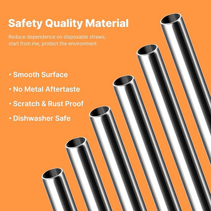 Stainless Steel Smoothie Straws, 0.47" Extra Wide Reusable Metal Drinking Straight & Bent Straws for Milkshake, Bubble Tea, Beverage