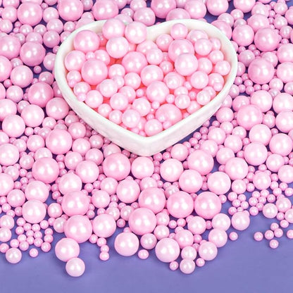 Twisweet Pink Pearl Sprinkles for Cake Decorating, Edible Sugar Pearls for Baking, Mix Size, Cake Topper Cupcake Cookie Ice Cream Dessert Decorations, Baby Shower Wedding Birthday Valentine Supplies (130g/4.58oz)