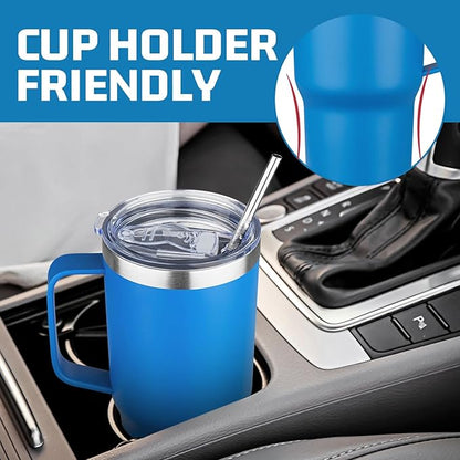 20 oz Tumbler with Handle Stainless Steel Insulated Coffee Mug Tumbler with Lid and Straw Double Wall Vacuum Insulated Coffee Mug Leak Proof Travel Mug Tumbler for Hot and Cold Drink (Sea Blue,1pack)