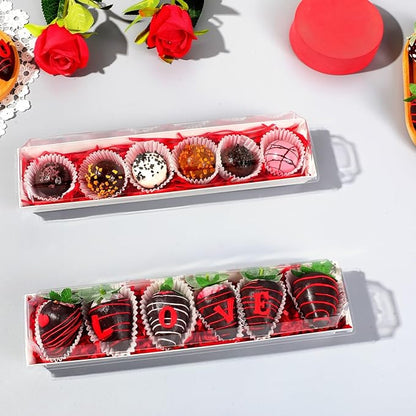 50 Pack 12 x 2.8 x 2.4 Inches Chocolate Covered Strawberries Boxes Macaron Boxes with Clear Lids 12 Inches Long Bakery boxes with Window for Chocolate truffle Cocoa Bombs,Cookies