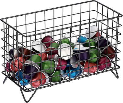 ELLDOO Coffee Pod Holder, Large Capacity Coffee Pod Organizer for K Cup Keuring Espresso Capsule Coffee Creamer, Metal Coffee Pod Storage Basket for Kitchen, Coffee Bar Decor (Black, Large)