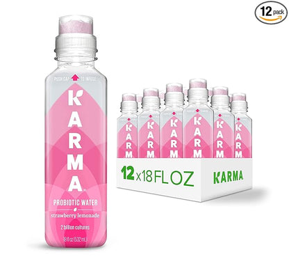 Karma Probiotic Water - 12 Pack, Strawberry Lemonade Drink - Immune & Gut Health Support