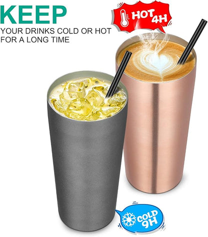VEGOND 20oz Tumbler Bulk with Lid and Straw 12 Pack, Stainless Steel Vacuum Insulated Tumbler, Double Wall Coffee Cup Travel Mug, Rose Gold