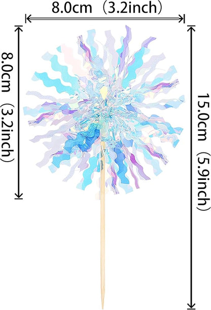 30 PCS Foil Firework Cupcake Toppers Sparkle Tinsel Cupcake Picks Happy Birthday Cake Toppers Drink Stirrers Cocktail Food Fruit Toothpicks for Baby Shower Wedding Party Decorations Supplies Blue