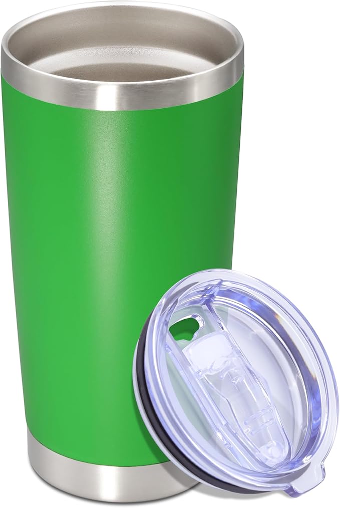20 oz Tumbler with lid Double Wall Vacuum Insulated Tumblers Stainless Steel Coffee Mug Travel Coffee Tumbler Powder Coated Tumbler Cup Keep Hot&Cold - (Green 1 Pack)
