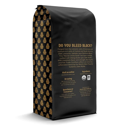 Death Wish Coffee, Valhalla Java Odinforce Blend - Whole Bean Dark Roast - Extra Kick of Caffeine - Arabica & Robusta Beans - 12 Ounce (Pack of 2)