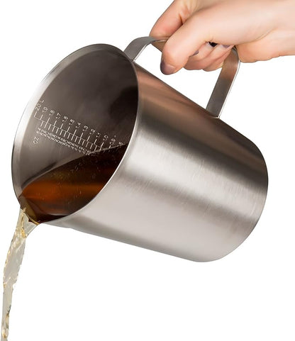 Measuring Cup, Stainless Steel Measuring Cups (64OZ/2 Liter- 8 Cup), Heavy-Duty Frothing Pitcher, Milk Frothing Pitcher Milk Frother Cup with Marking with Handle for Espresso Machines, Latte Art