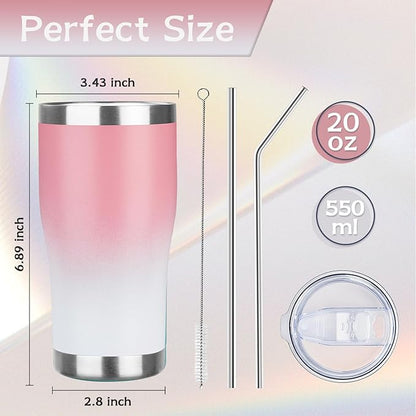 MEZMUT 20oz Coffee Tumbler with Lid and Straw Double Wall Vacuum Insulated Cup Stainless Steel Travel Mugs Insulated for Hot and Cold Leakproof Powder Coated Tumbler for Indoor and Outdoor(Pink White)