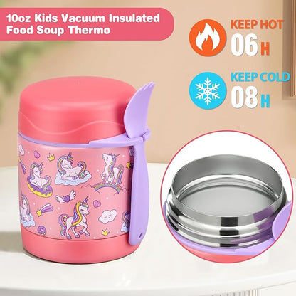 Bento Lunch Box Set With 10oz Soup Thermo, Leak-proof Lunch Containers with 4 Compartment, Kids Hot Thermo Food Jar/Insulation Lunch Bag, Food Containers for School